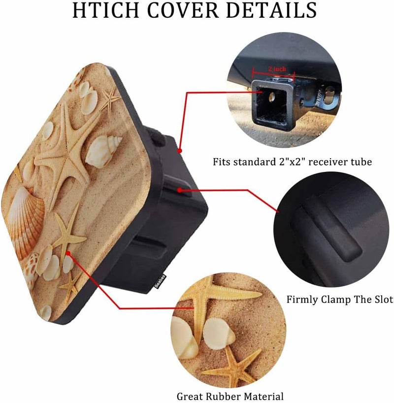 Beabes 2" Receiver Hitch Cover Sand Beach, Tropical Ocean Beach Seashells Starfishes Sturdy Rubber Hitch Covers Towing Receiver Hitch Plug Cover Truck Trailer Hitch Accessories for Men Women - Image 3